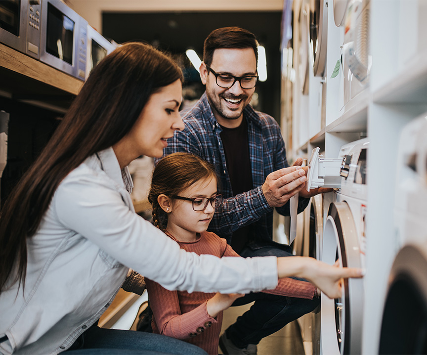 Man and woman shopping for appliances