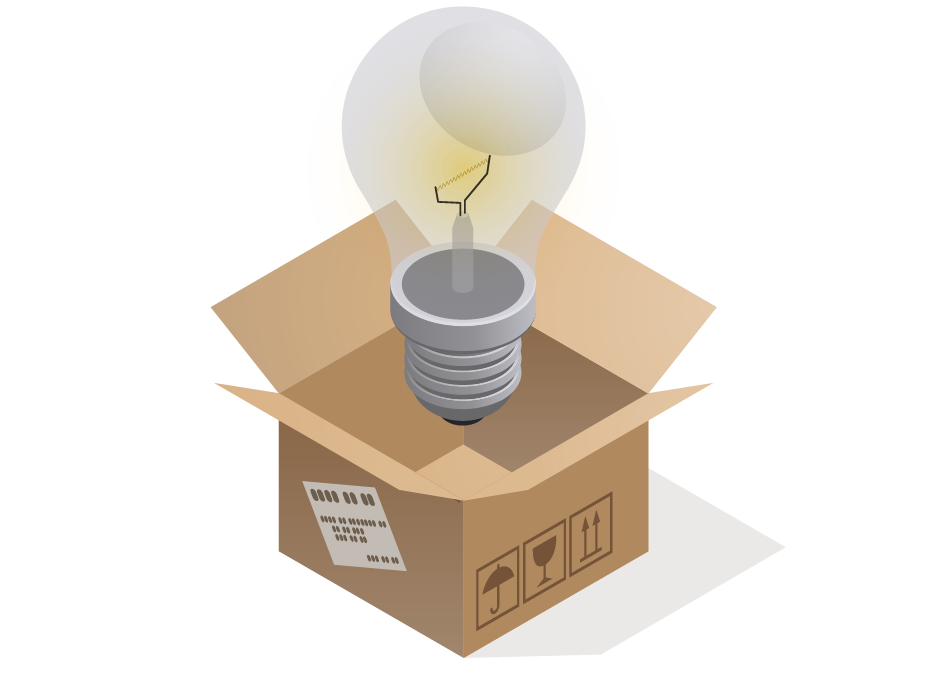 Lightbulb in box icon